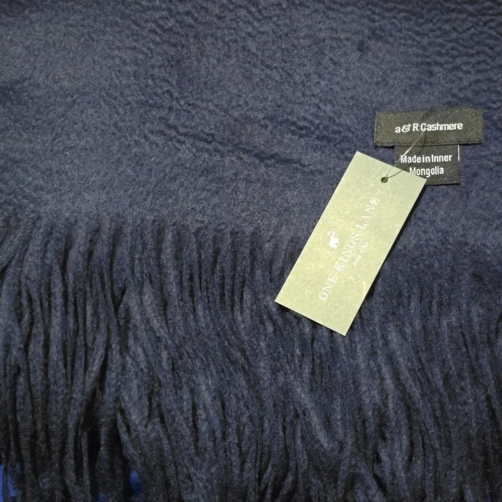 ONE KINGS LANE Solid Cashmere Throw, Navy, Retail Price $295.00US